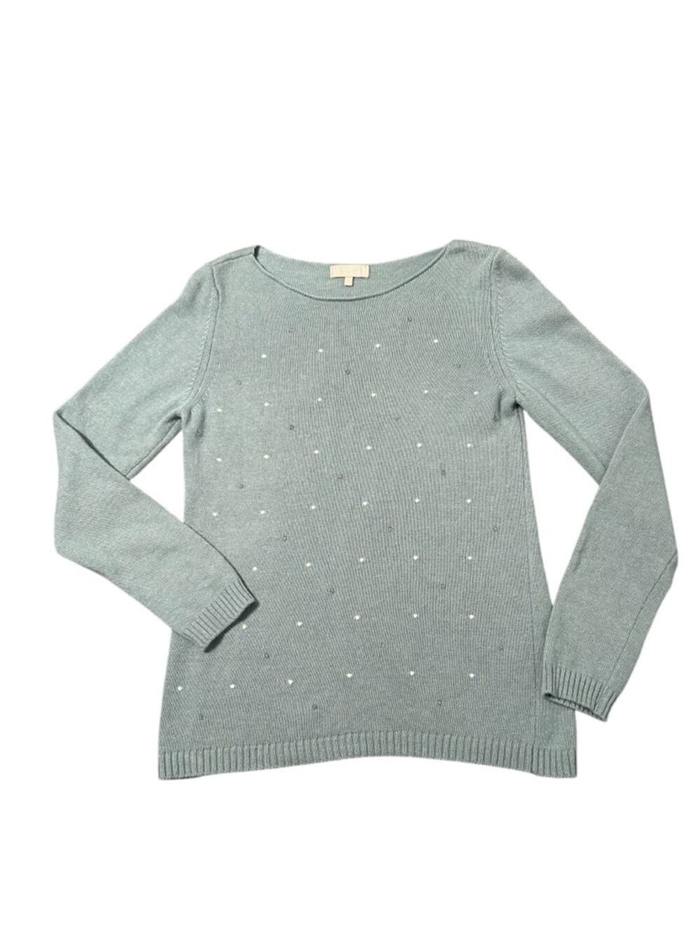 Benedetta B Sweater Merino Wool Cashmere Blend Polka Dot Mint Blue Green Size L